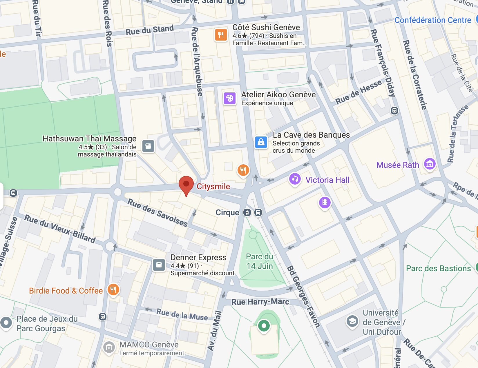 Map to the Aura clinic, boulevard de Saint-Georges in Geneva